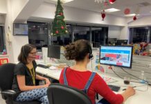 Volunteer Childline counsellors giving their time for children and young people at Christmas